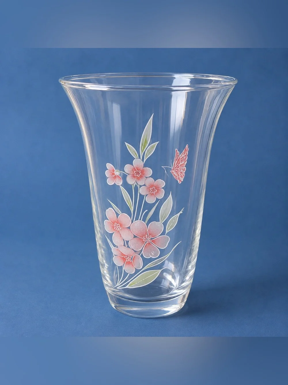 Handcut 24% Lead Crystal Vase Made in Turkey Pink Floral Design